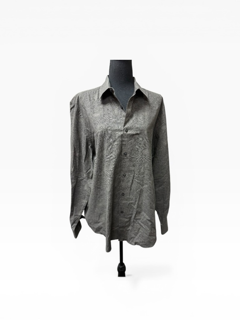 Perry Ellis Gray Paisley Button Up Shirt XL Cotton Long Sleeve Dress Top - Picture 1 of 10